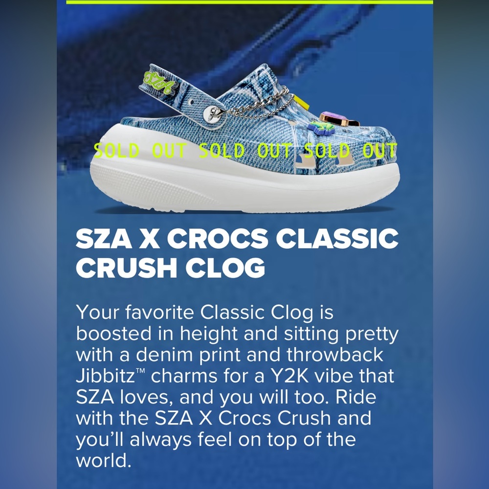 Limited edition SZA crocs. Worn twice. Men’s size 11. Sold out!